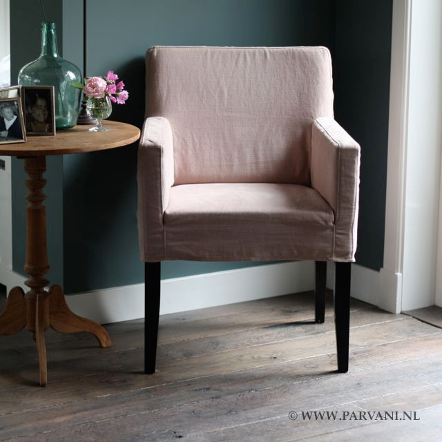 Eetkamerstoel Grenoble met losse linnen katoenen hoes en armleuning (Interiors DMF)