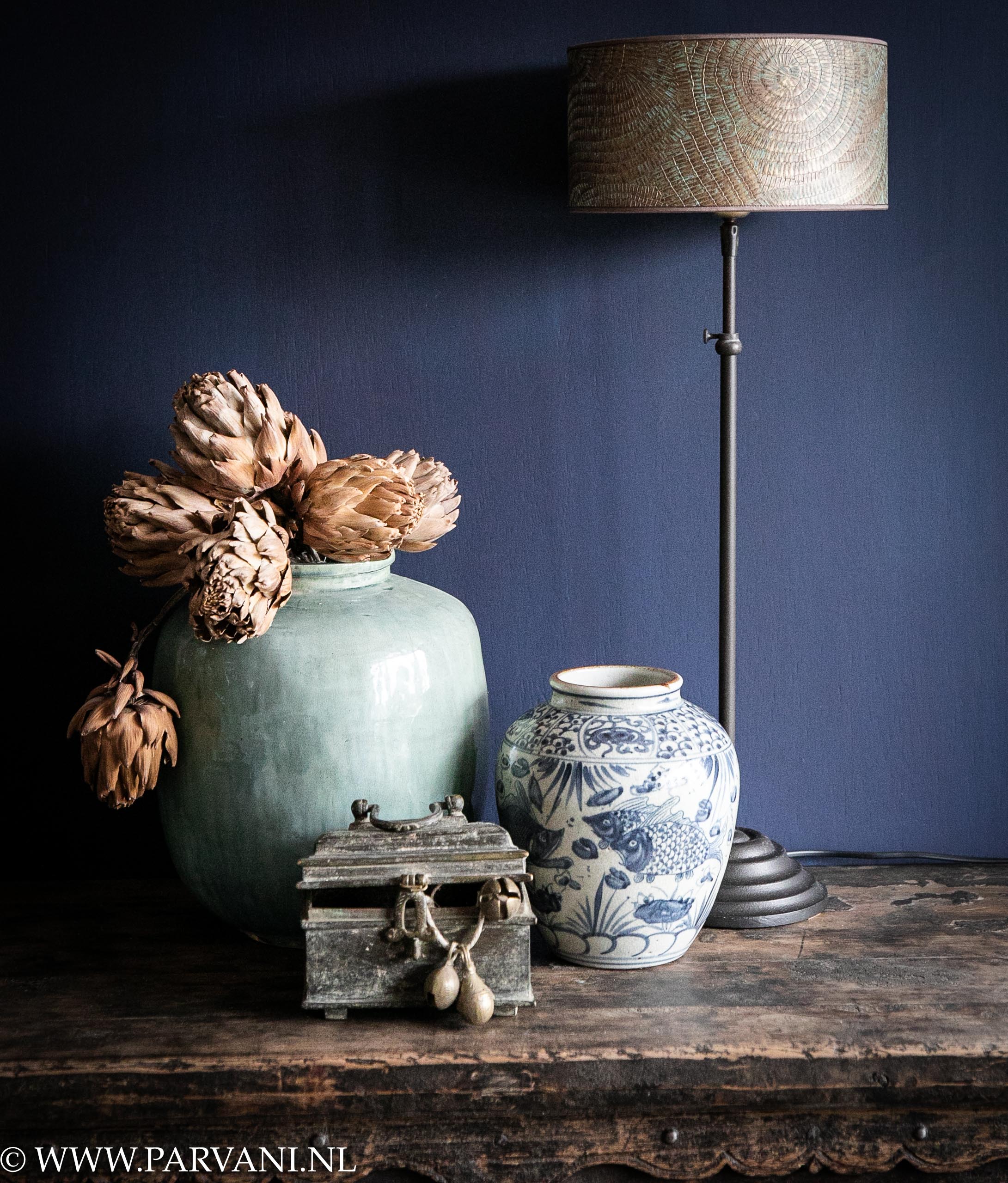 Chinese vazen celadon blauw wit porselein patroon